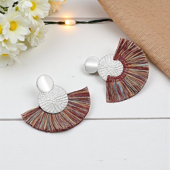 🆕️Boho Chic Rainbow Fan Earrings - Statement Fringe Tassel Summer Style 🌈 - Picture 7 of 12